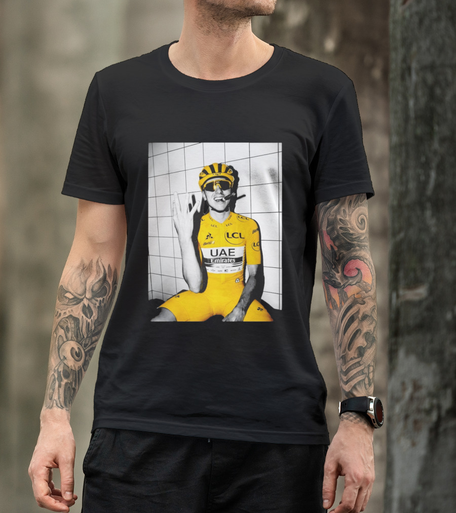 Tadej Pogačar UAE Emirates LCL Yellow Jersey Cycling Champion T-Shirt