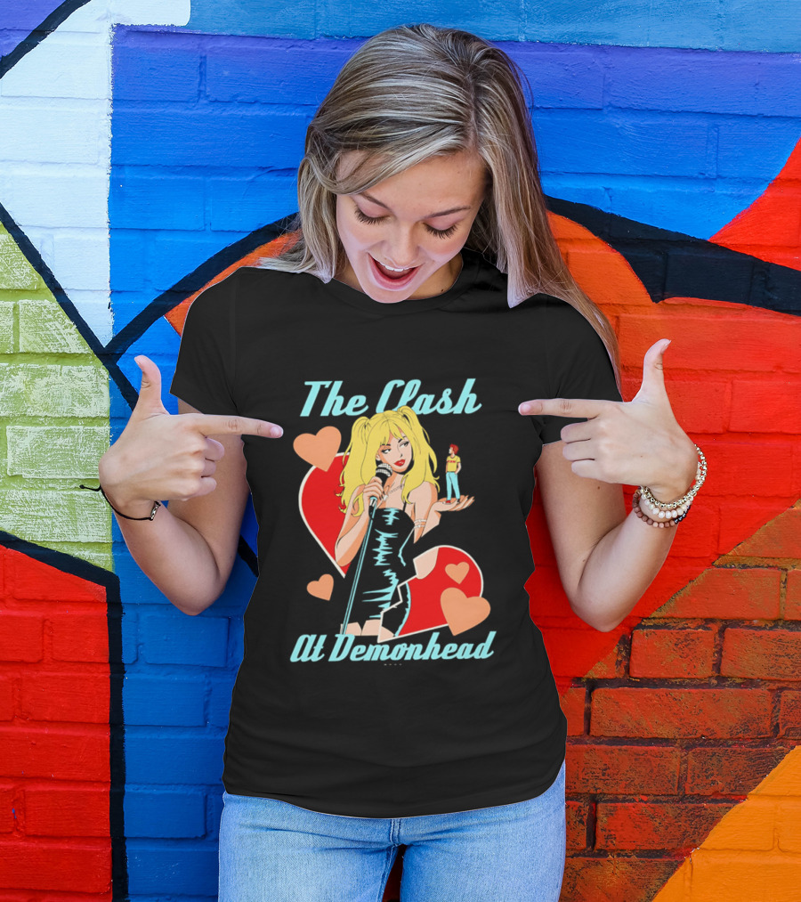 The Clash At Demonhead Heart And Singer With Microphone And Red Haired Figure T-Shirt
