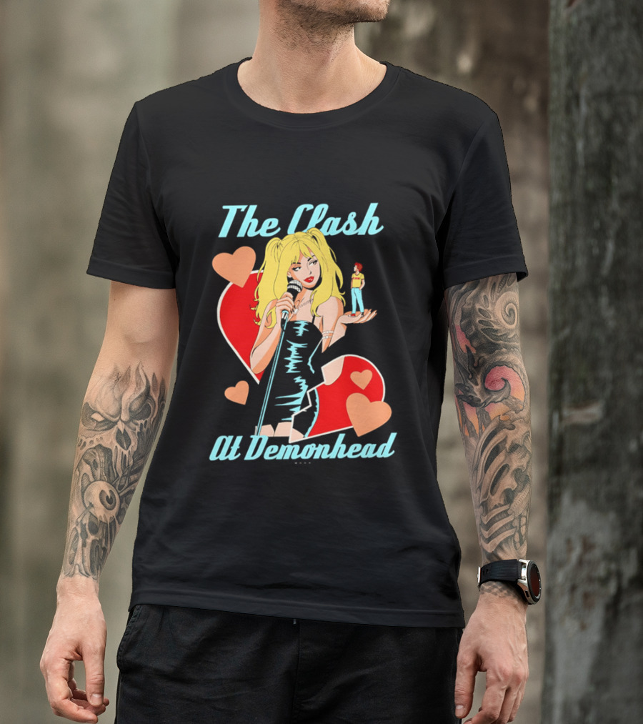 The Clash At Demonhead Heart And Singer With Microphone And Red Haired Figure T-Shirt