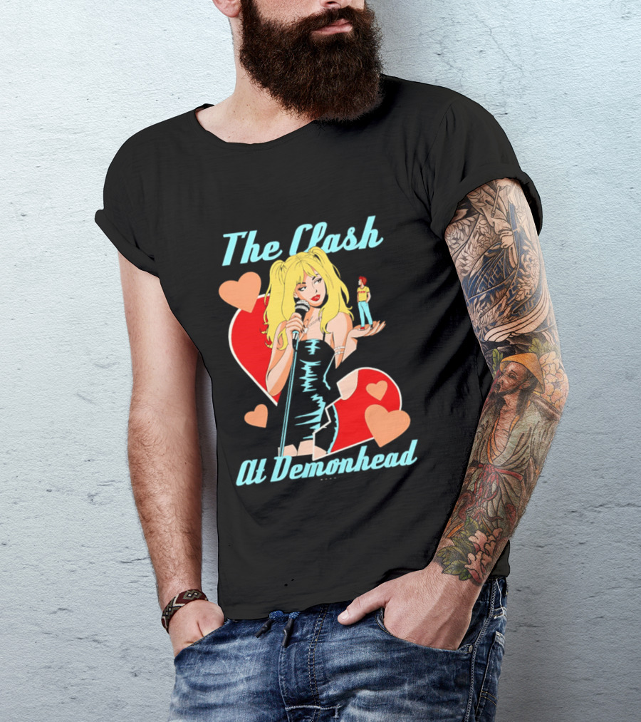 The Clash At Demonhead Heart And Singer With Microphone And Red Haired Figure T-Shirt