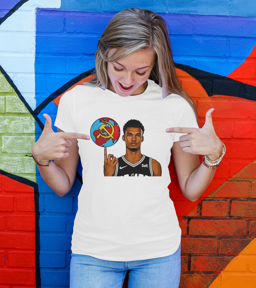 Victor Wembanyama Spinning Basketball With Communist Sickle Globe And Nike Self Jersey T-Shirt