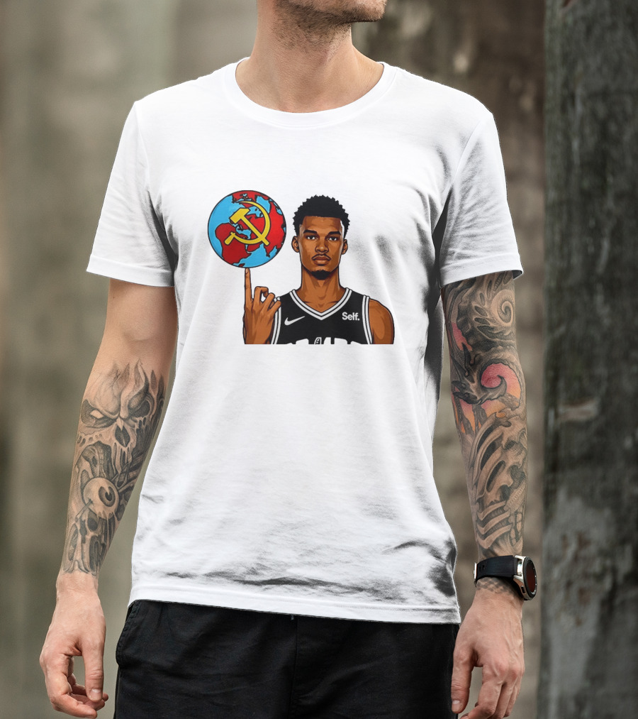 Victor Wembanyama Spinning Basketball With Communist Sickle Globe And Nike Self Jersey T-Shirt