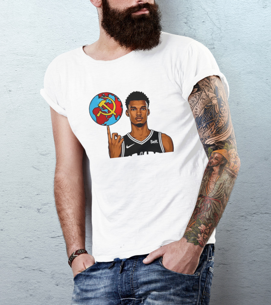 Victor Wembanyama Spinning Basketball With Communist Sickle Globe And Nike Self Jersey T-Shirt