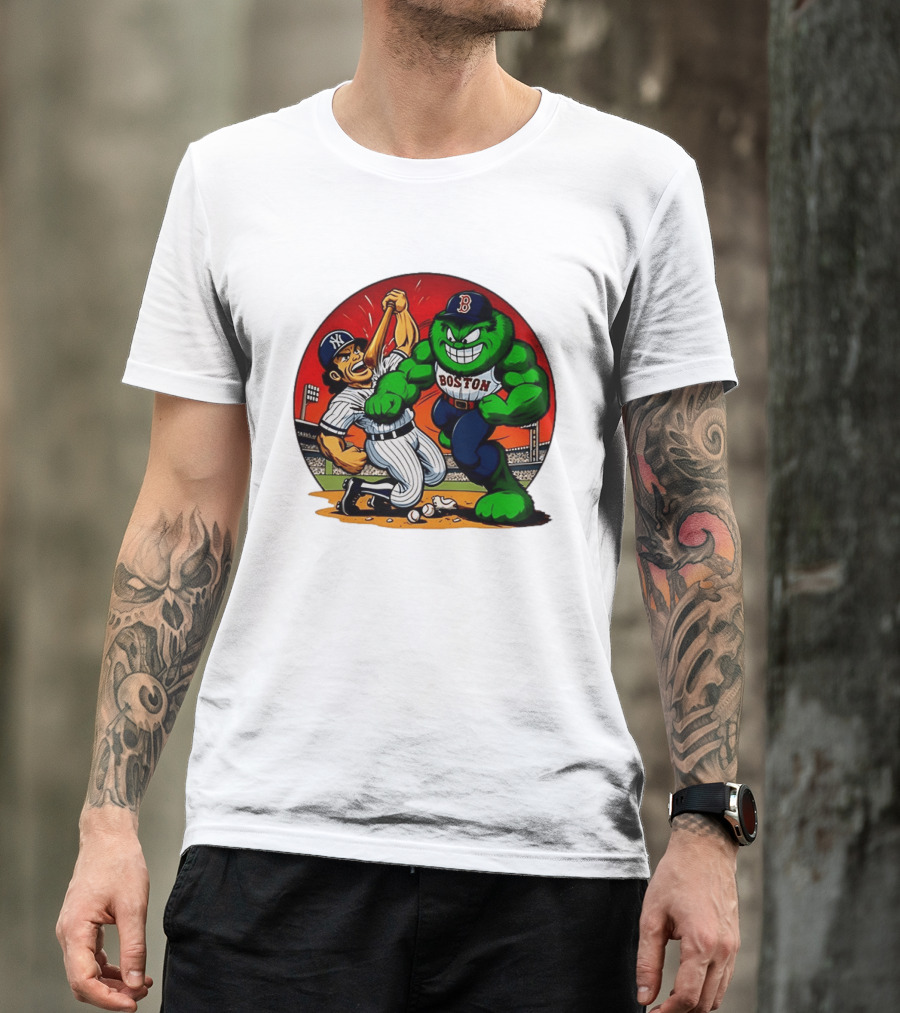 Boston Red Sox Vs New York Yankees Rivalry Cartoon Monsters Showdown T-Shirt