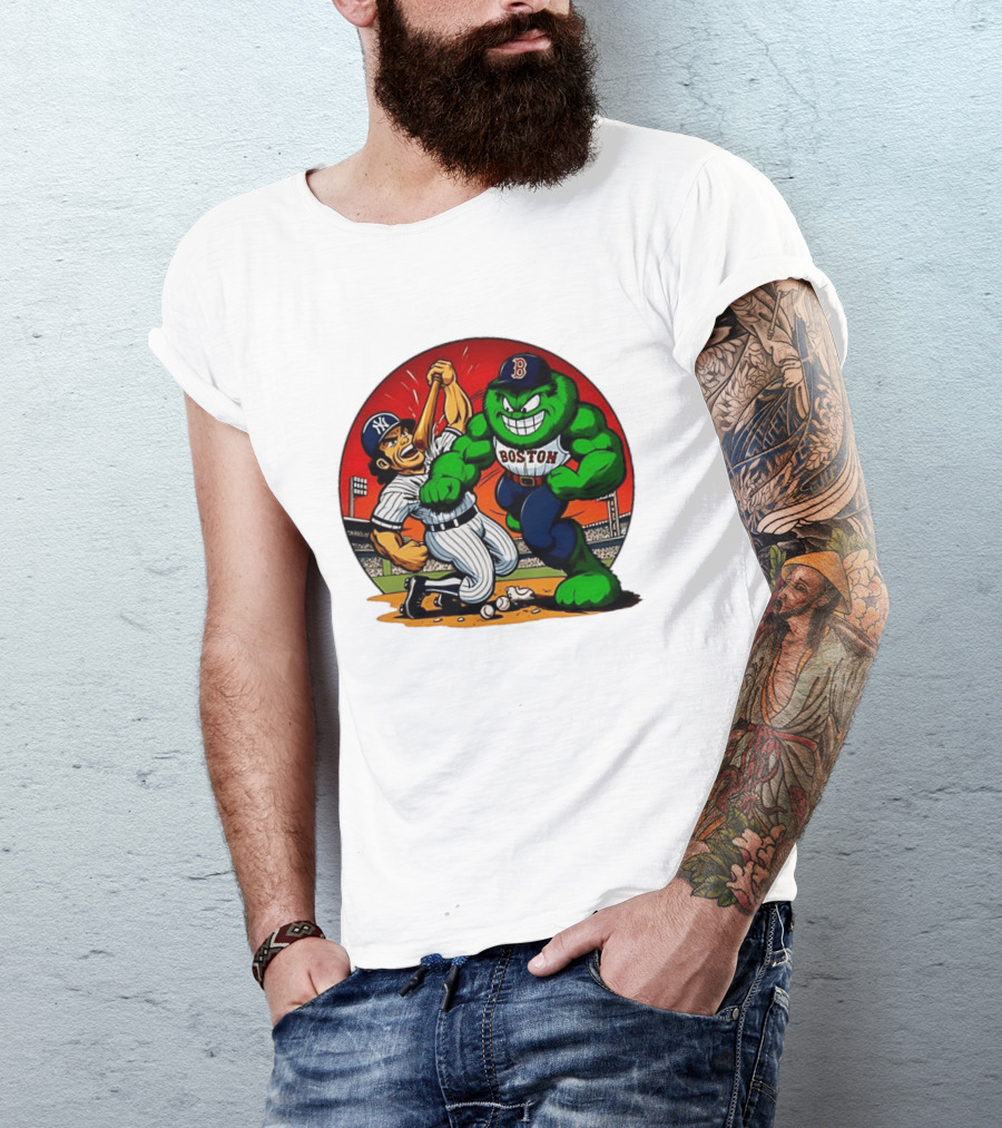Boston Red Sox Vs New York Yankees Rivalry Cartoon Monsters Showdown T-Shirt
