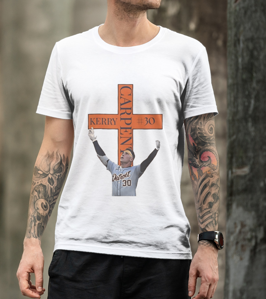 Kerry Carpenter Detroit Tigers #30 Praise The Lord Cross T-Shirt