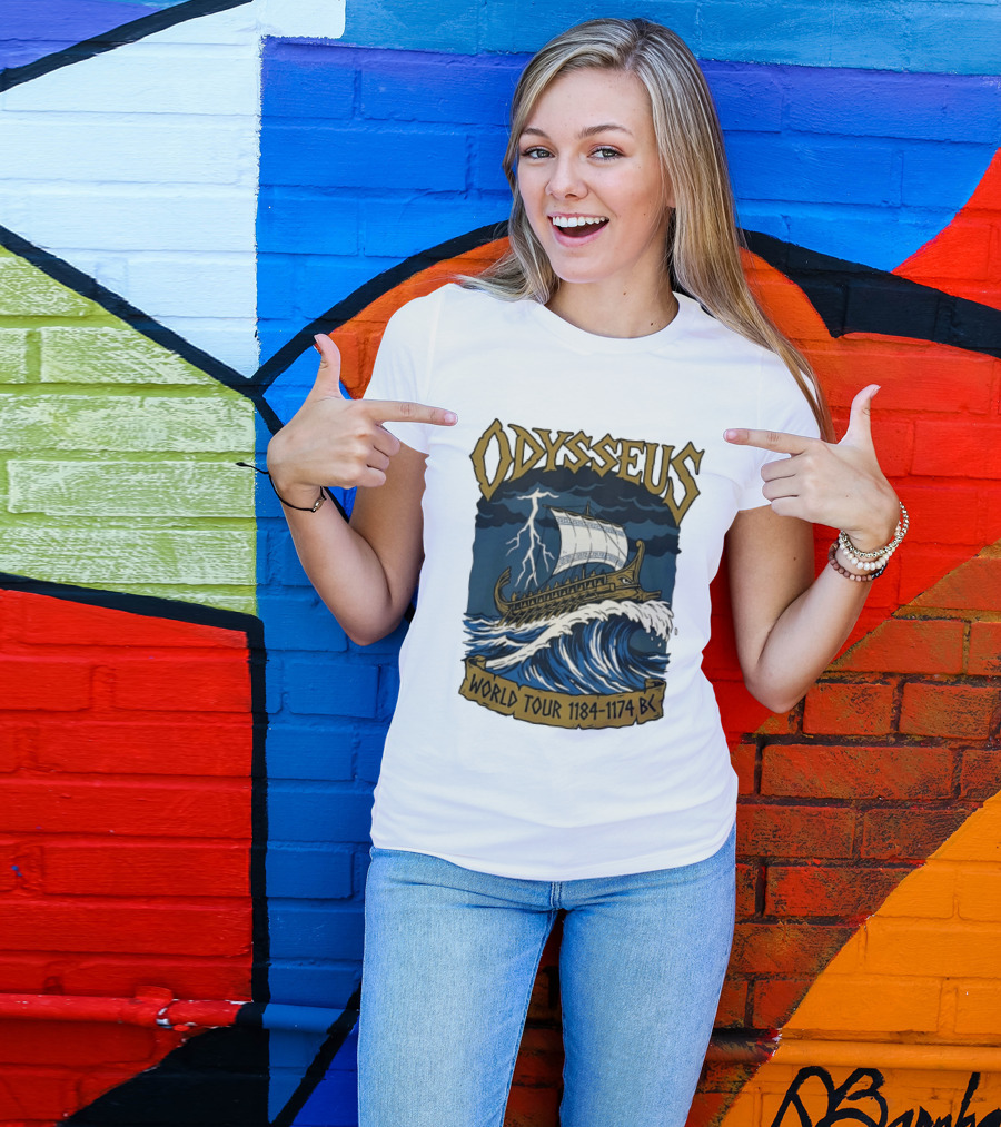 Odysseus World Tour 1184 1174 BC Viking Ship Adventure Wave Breaking Stormy Sea T-Shirt