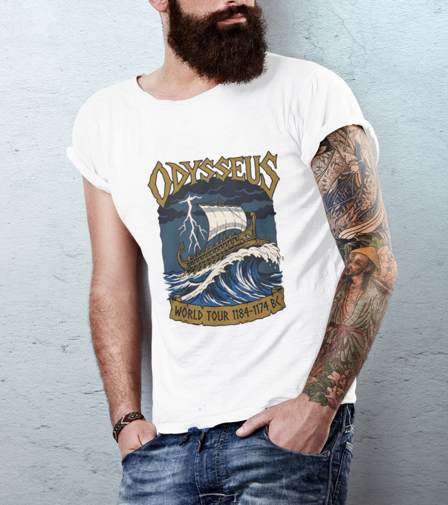 Odysseus World Tour 1184 1174 BC Viking Ship Adventure Wave Breaking Stormy Sea T-Shirt