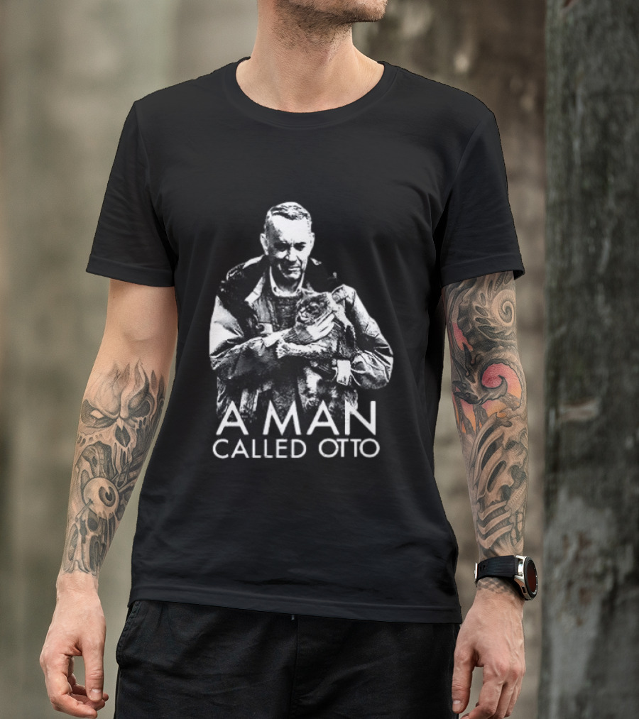 A Man Called Otto Holding Cat In Black And White T-Shirt