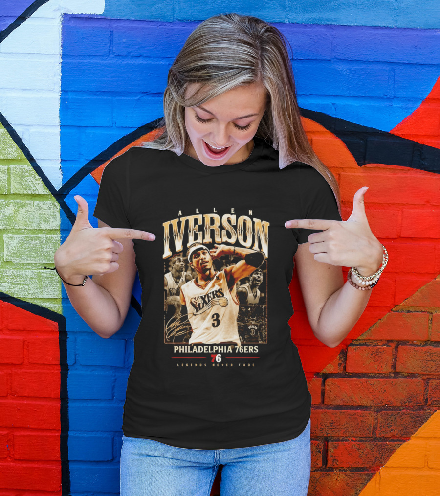 Allen Iverson Philadelphia 76ers Legends Never Fade Basketball Icon Number 3 T-Shirt