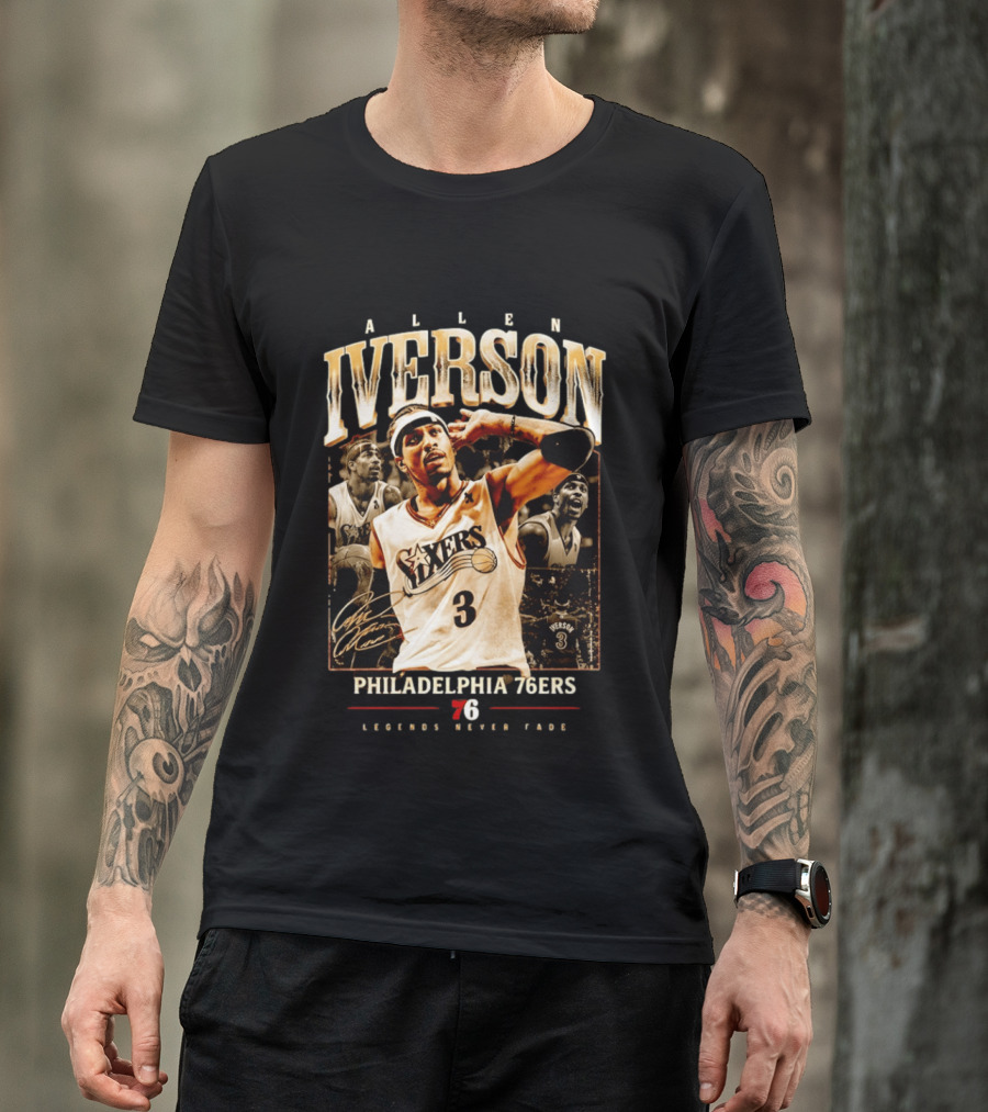 Allen Iverson Philadelphia 76ers Legends Never Fade Basketball Icon Number 3 T-Shirt