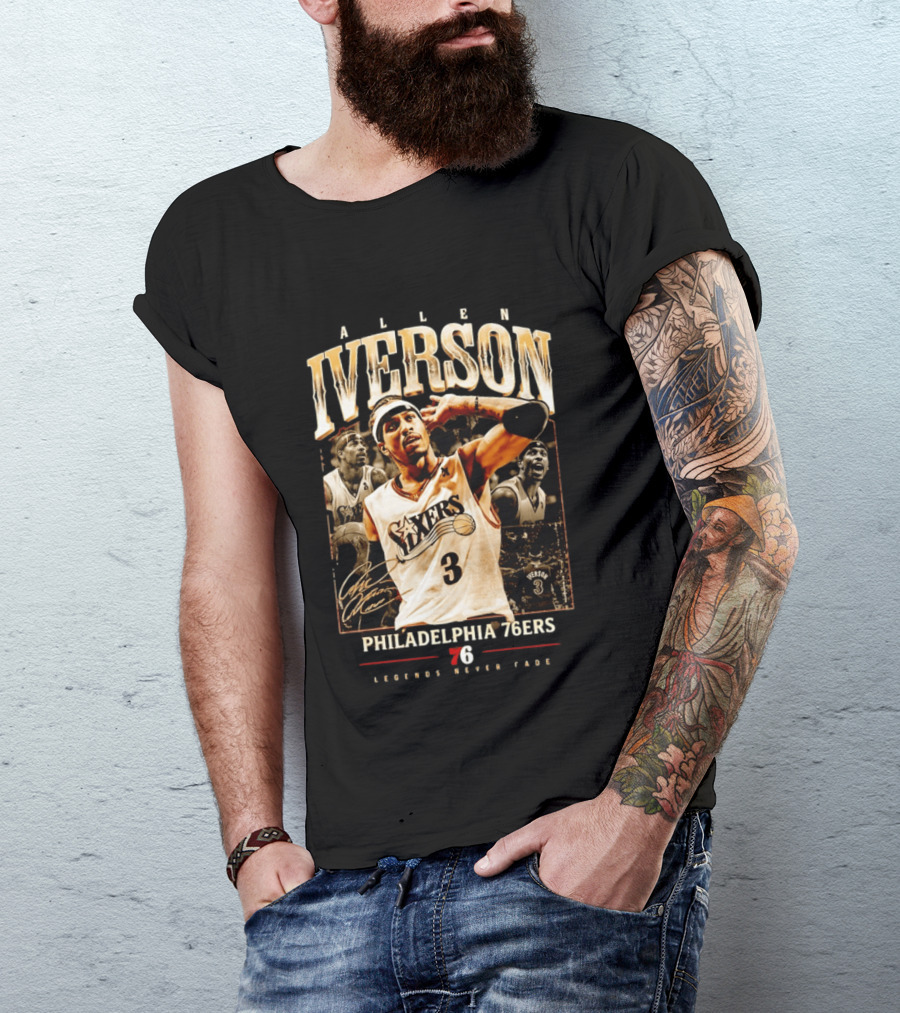 Allen Iverson Philadelphia 76ers Legends Never Fade Basketball Icon Number 3 T-Shirt