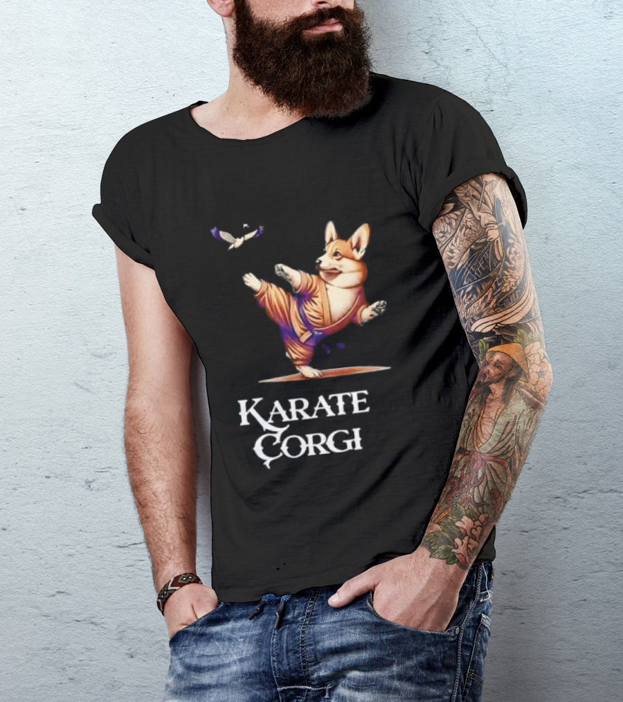 Karate Corgi Flying Crane Martial Arts Animal T-Shirt
