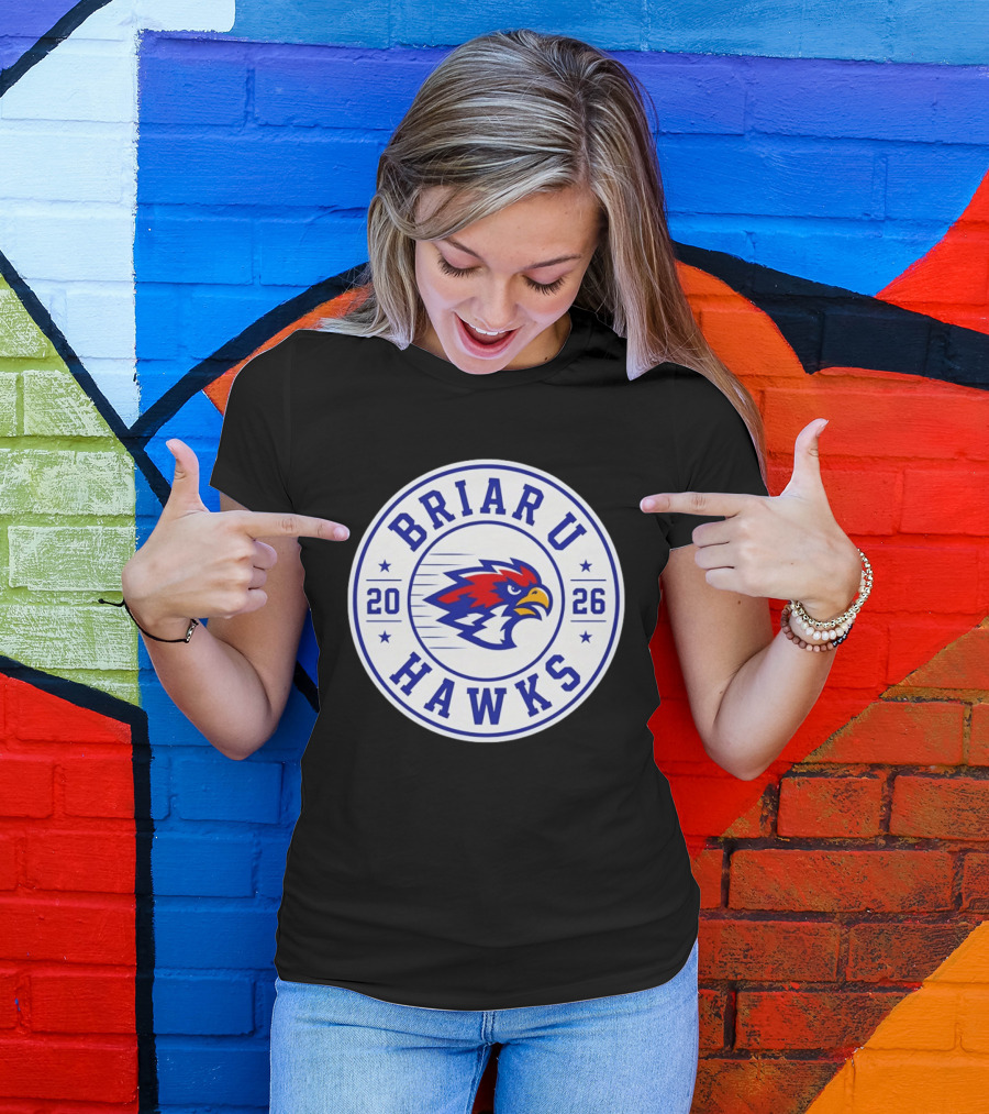 Briar U Hawks 2026 Circle Emblem Red Blue Hawk T-Shirt