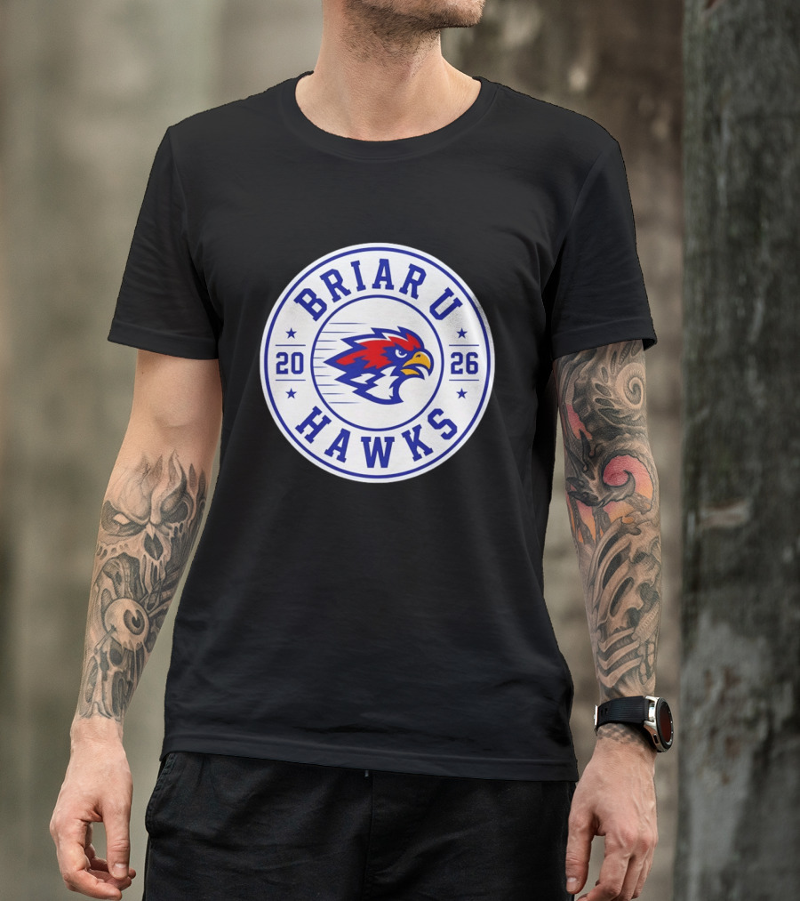 Briar U Hawks 2026 Circle Emblem Red Blue Hawk T-Shirt
