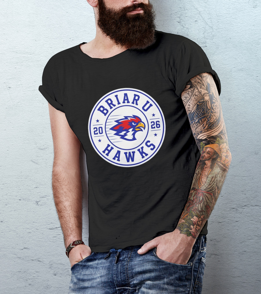Briar U Hawks 2026 Circle Emblem Red Blue Hawk T-Shirt