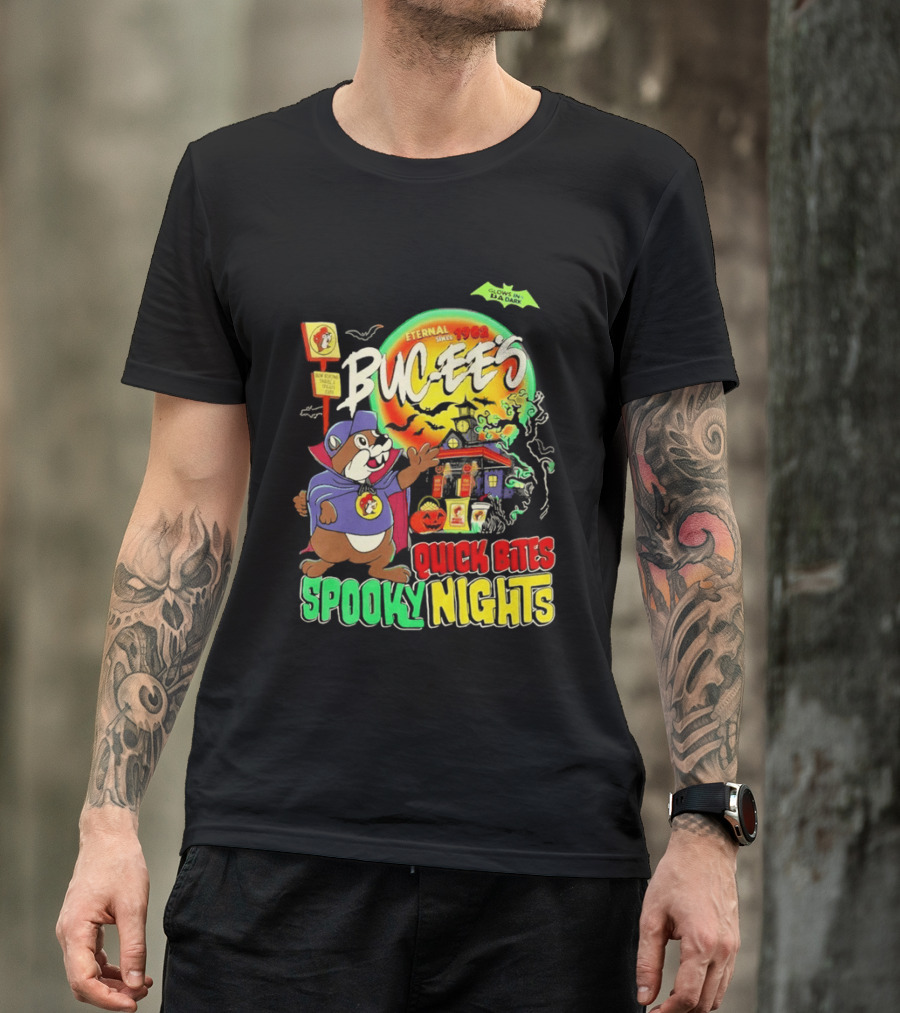 Buc Ee's Eternal Since 1982 Quick Bites Spooky Nights Halloween Glow In The Dark T-Shirt