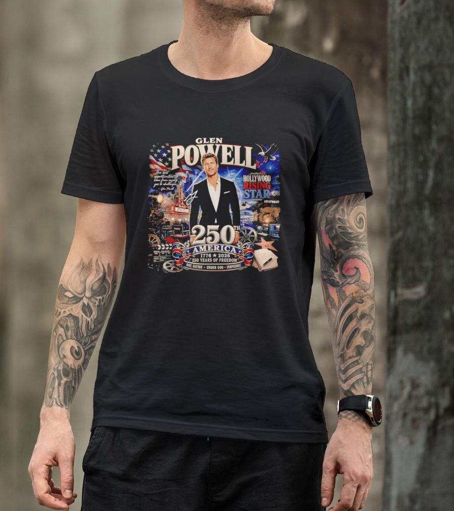 Glen Powell Hollywood Rising Star 250th America 1776 2026 Years Of Freedom T-Shirt