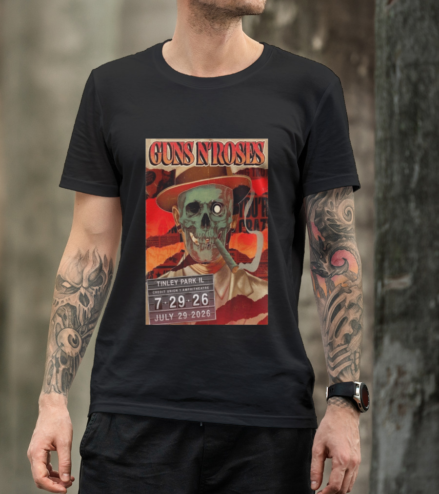 Guns N Roses 07.29.2026 Tinley Park Skull Concert Credit Union Amphitheatre T-Shirt