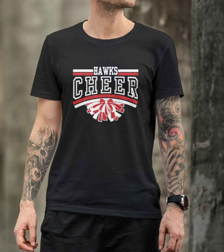 Hutchinson Hawks Cheer Maroon Glitter Bow Pom Pom T-Shirt