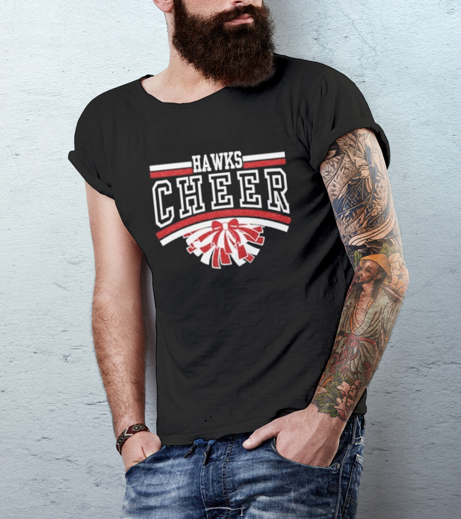 Hutchinson Hawks Cheer Maroon Glitter Bow Pom Pom T-Shirt