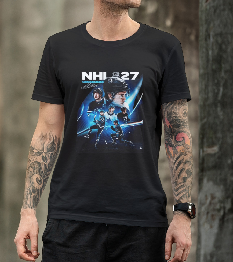 NHL 27 Deluxe Edition Macklin Celebrini Autographed Cover T-Shirt