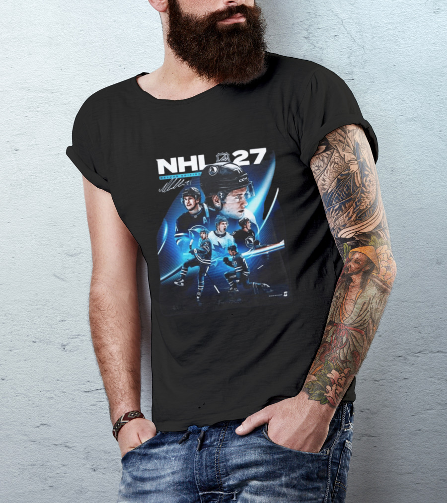 NHL 27 Deluxe Edition Macklin Celebrini Autographed Cover T-Shirt