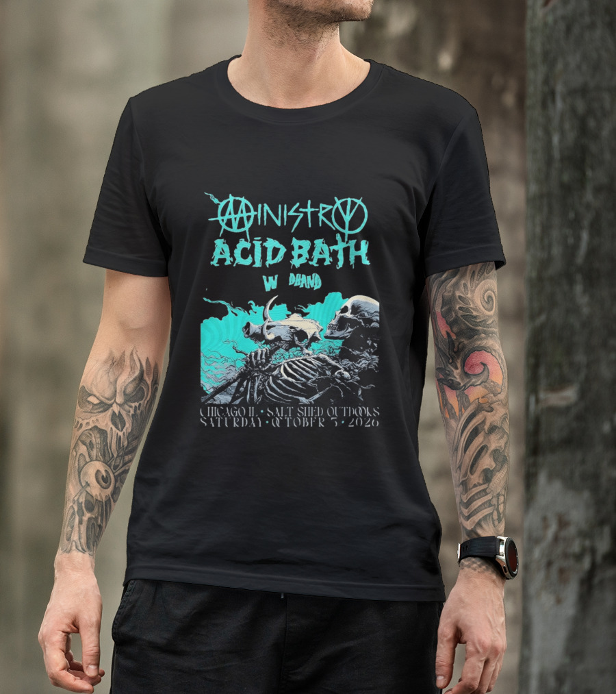 Ministry X Acid Bath Windhand Chicago IL Salt Shed Outdoors October 3 2026 Skeletons And Sea Monster T-Shirt