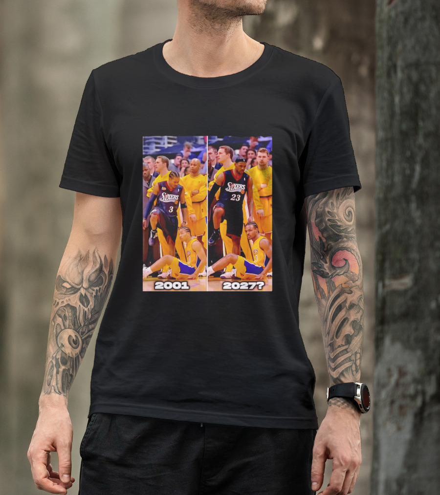 2001 2027 Iverson LeBron Sixers Lakers Step Over Comparison T-Shirt
