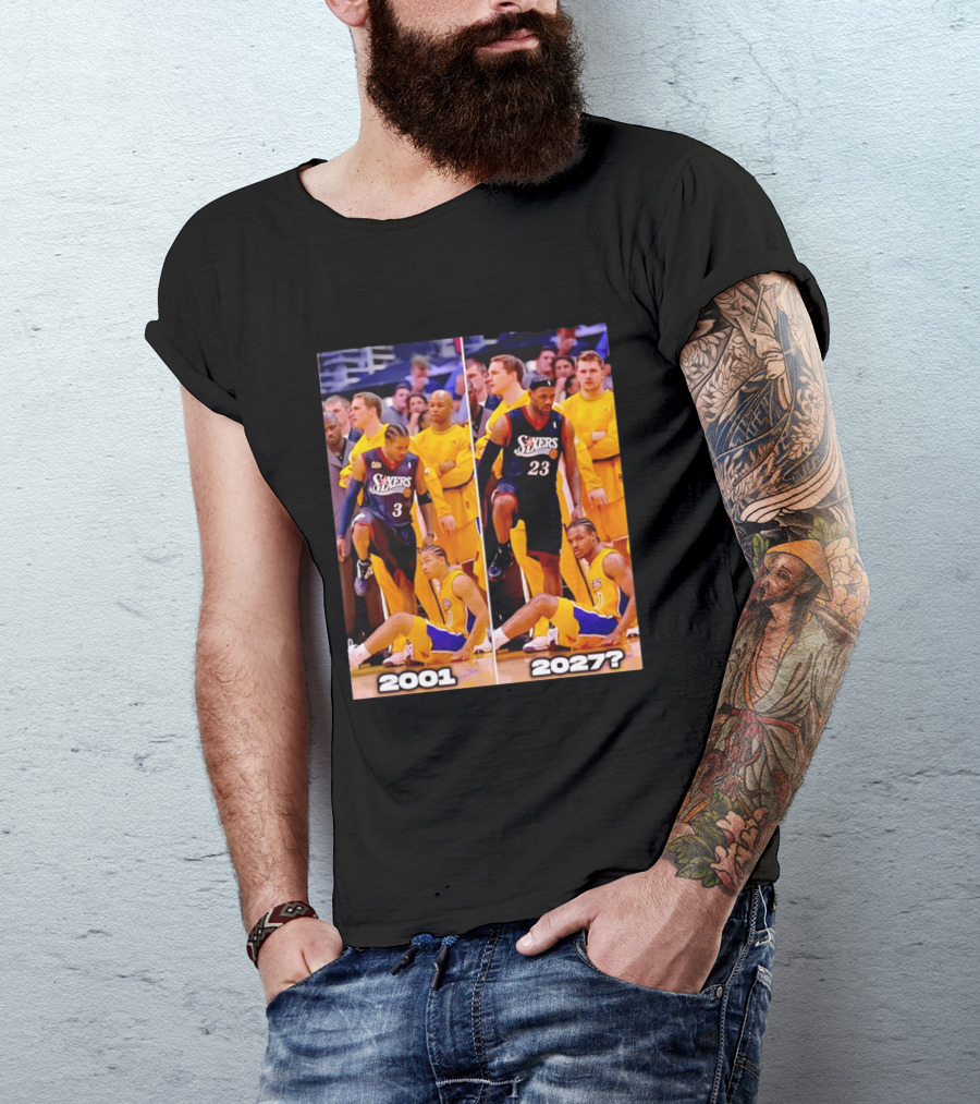 2001 2027 Iverson LeBron Sixers Lakers Step Over Comparison T-Shirt