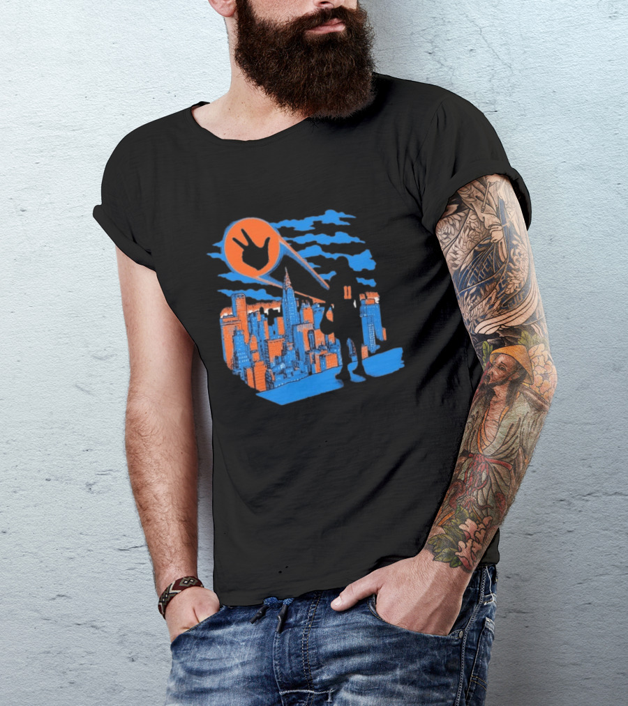 New York Knicks Jalen Brunson NYC Skyline Hero Hand T-Shirt