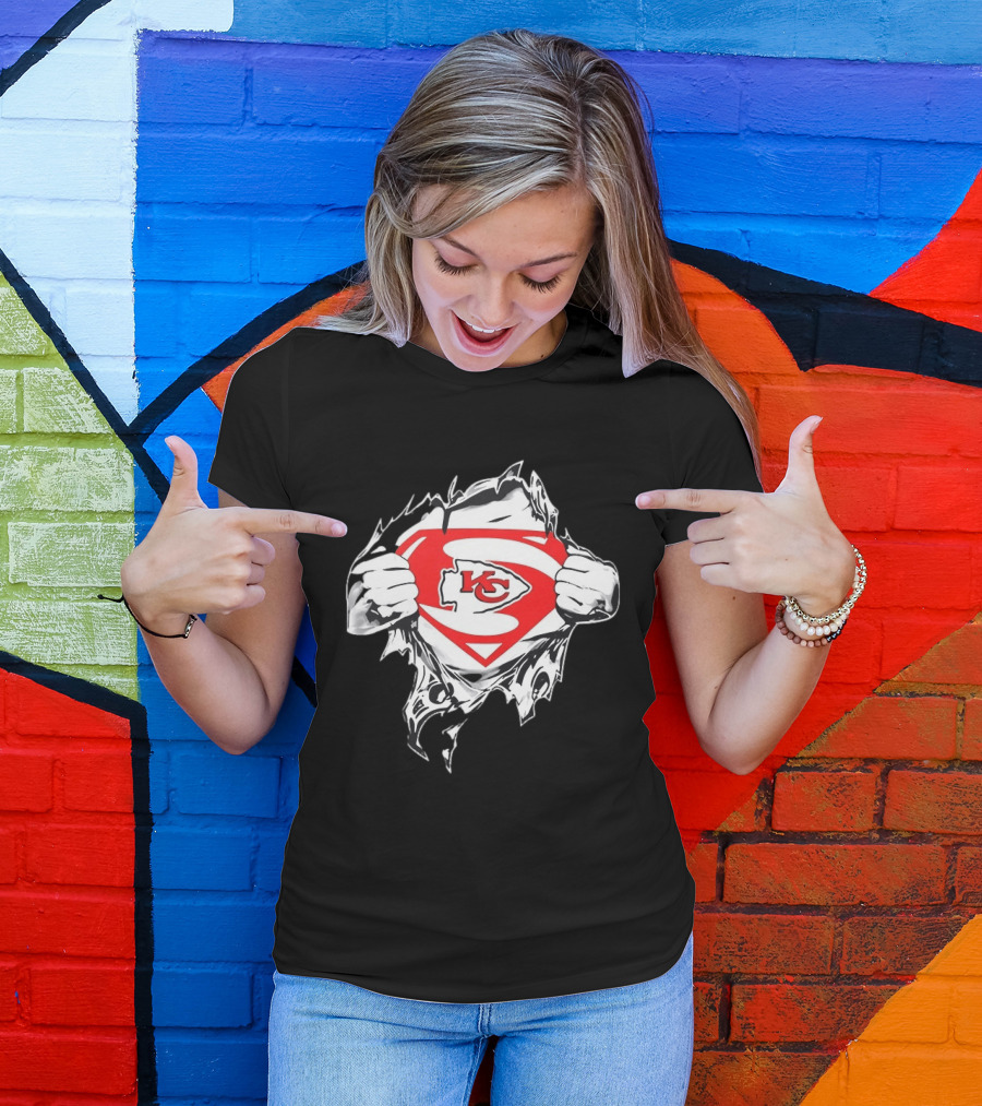 Kansas City Chiefs Superman Rip KC Logo Fan Pride T-Shirt