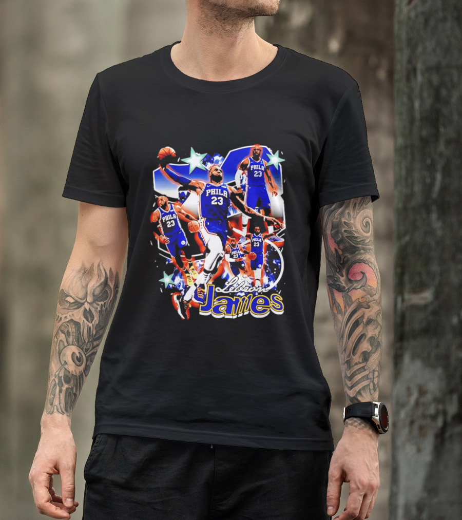 LeBron James Phila 23 Basketball Collage Stars T-Shirt