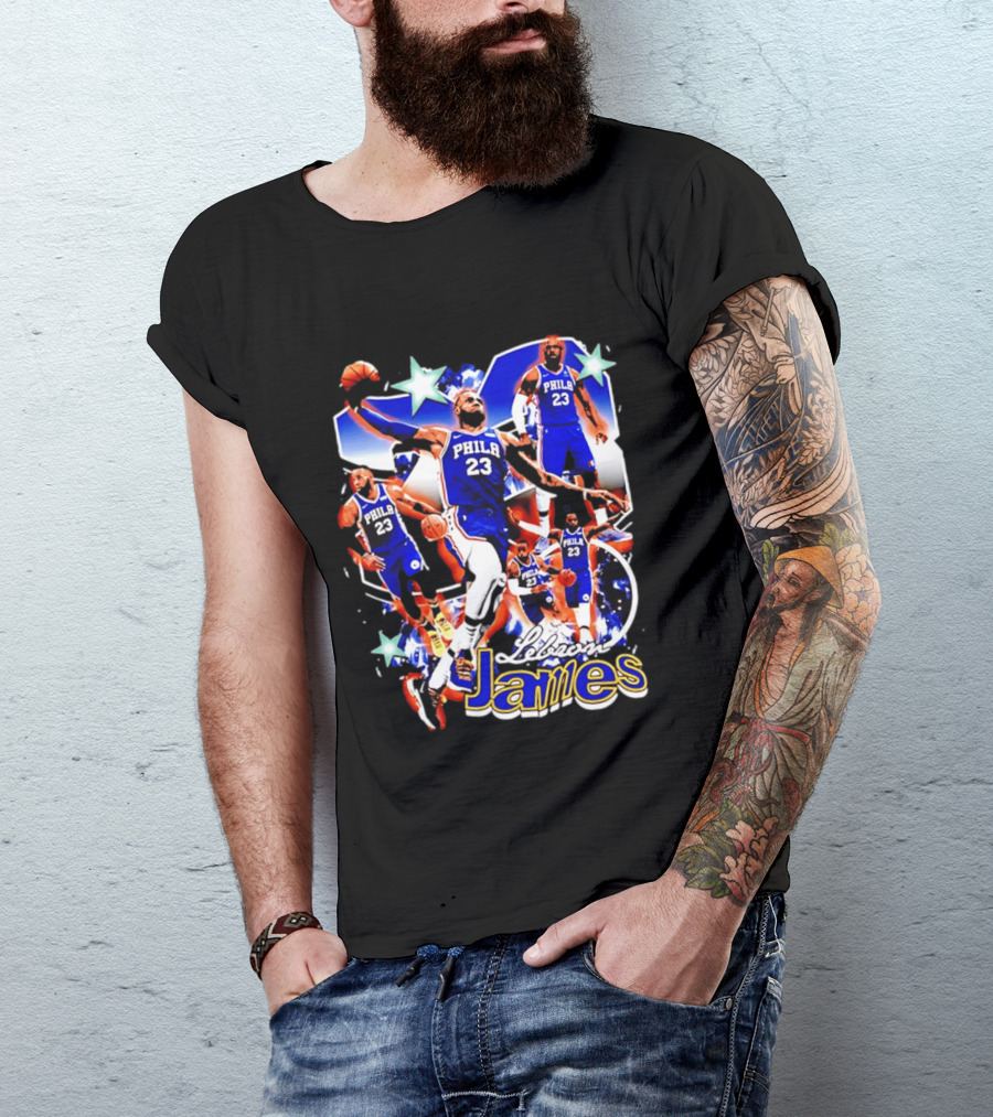 LeBron James Phila 23 Basketball Collage Stars T-Shirt