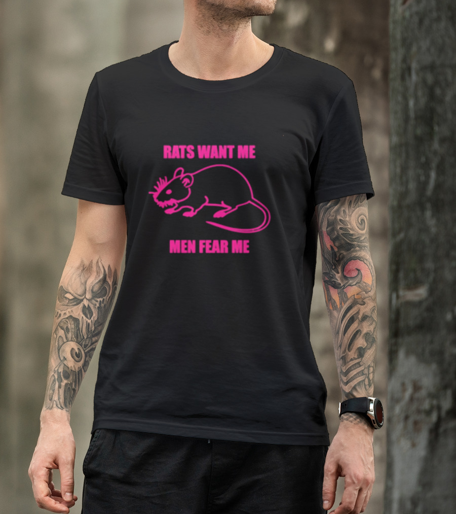 Rats Want Me Men Fear Me Pink Outline Rat Joke T-Shirt