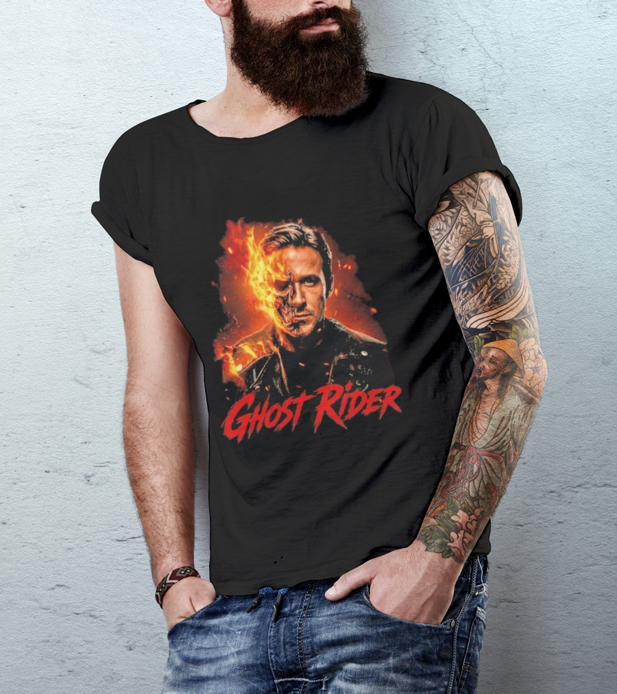 Ryan Gosling Ghost Rider Fiery Half Face Marvel T-Shirt