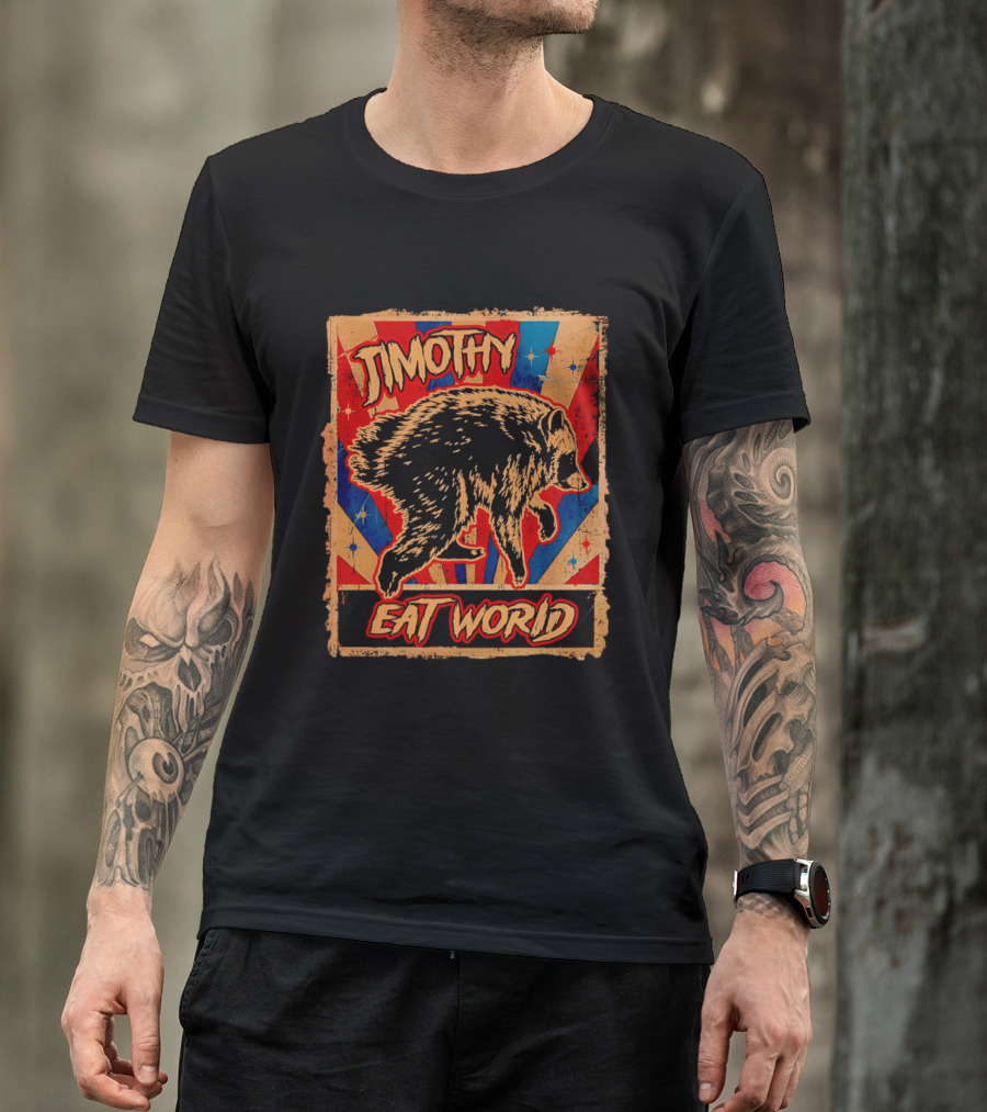 Timothy Raccoon Eat World Retro Starburst T-Shirt