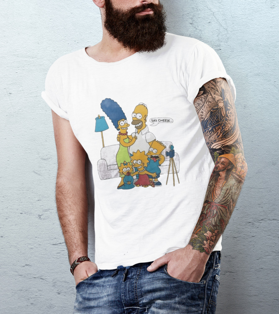 Jayden Daniels Simpsons Family Say Cheese White Couch Scene T-Shirt