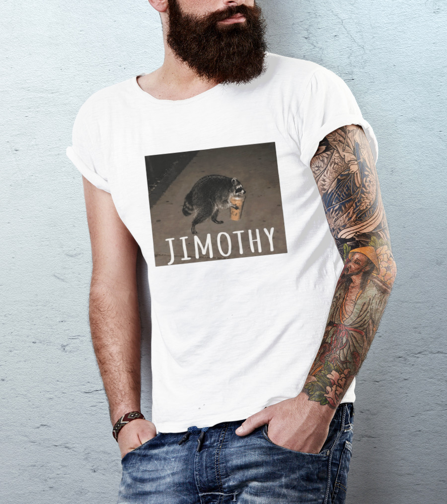 Jimothy Raccoon Carrying Iced Coffee Meme Animal Lover T-Shirt