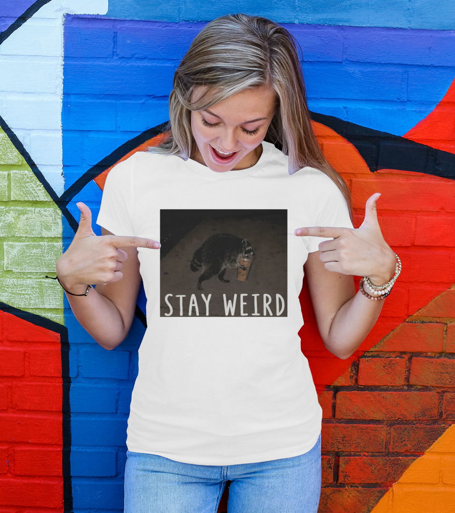 Jimothy Raccoon Drinking Iced Coffee Stay Weird Animal Lover Meme T-Shirt