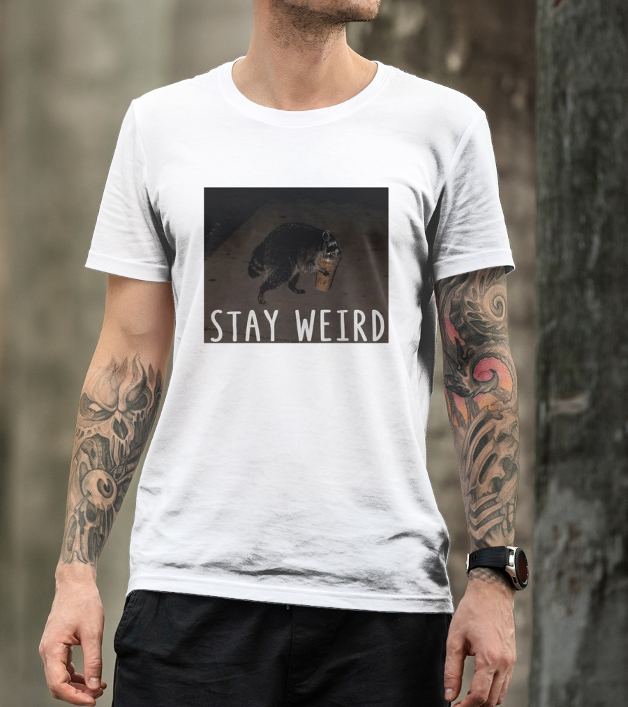 Jimothy Raccoon Drinking Iced Coffee Stay Weird Animal Lover Meme T-Shirt