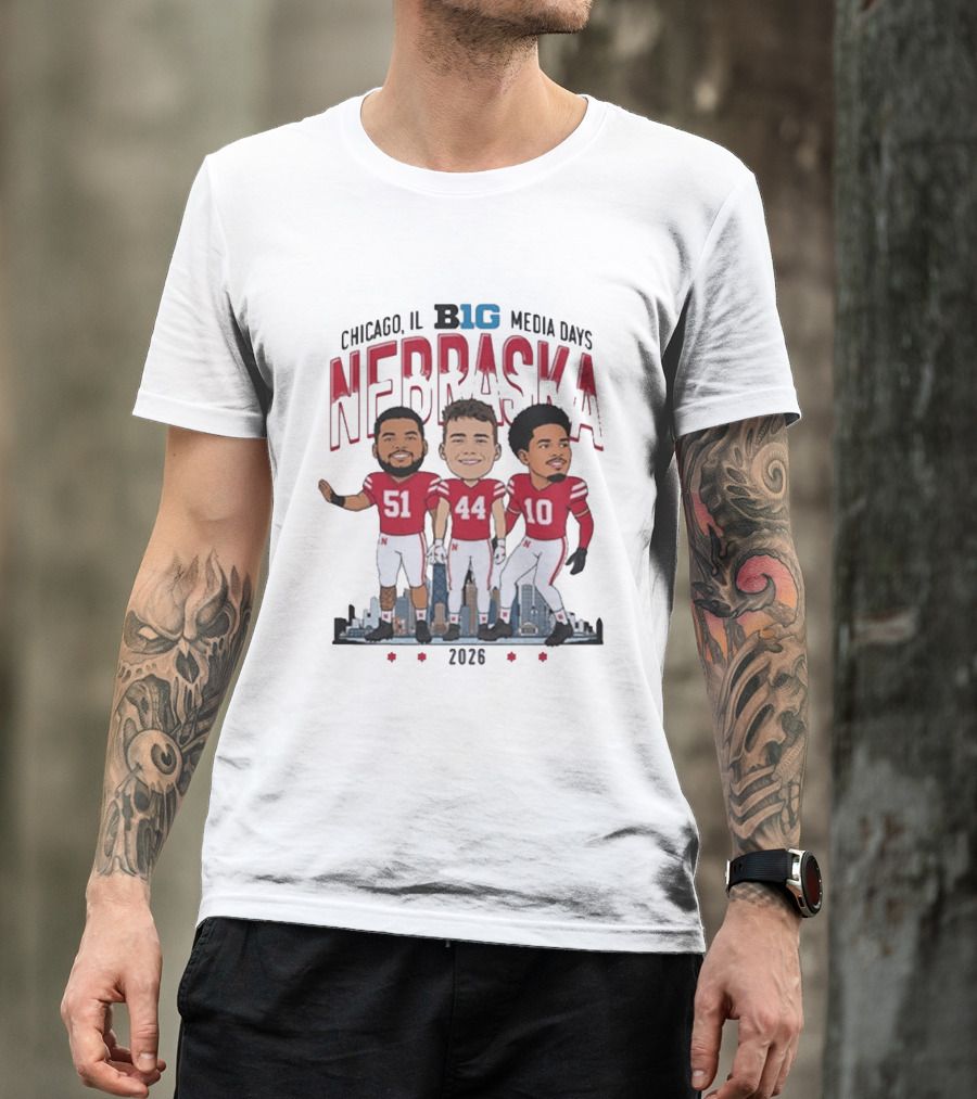 Chicago IL B1G Media Days 2026 Nebraska Cornhuskers Caricature T-Shirt