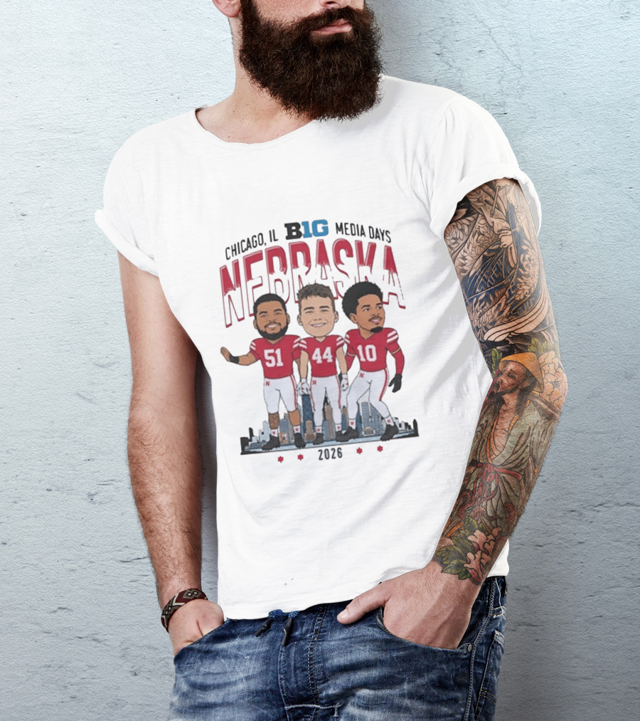Chicago IL B1G Media Days 2026 Nebraska Cornhuskers Caricature T-Shirt