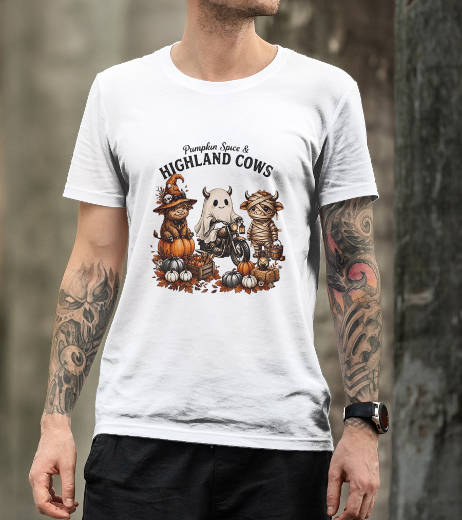 Pumpkin Spice And Highland Cows Halloween Fun T-Shirt