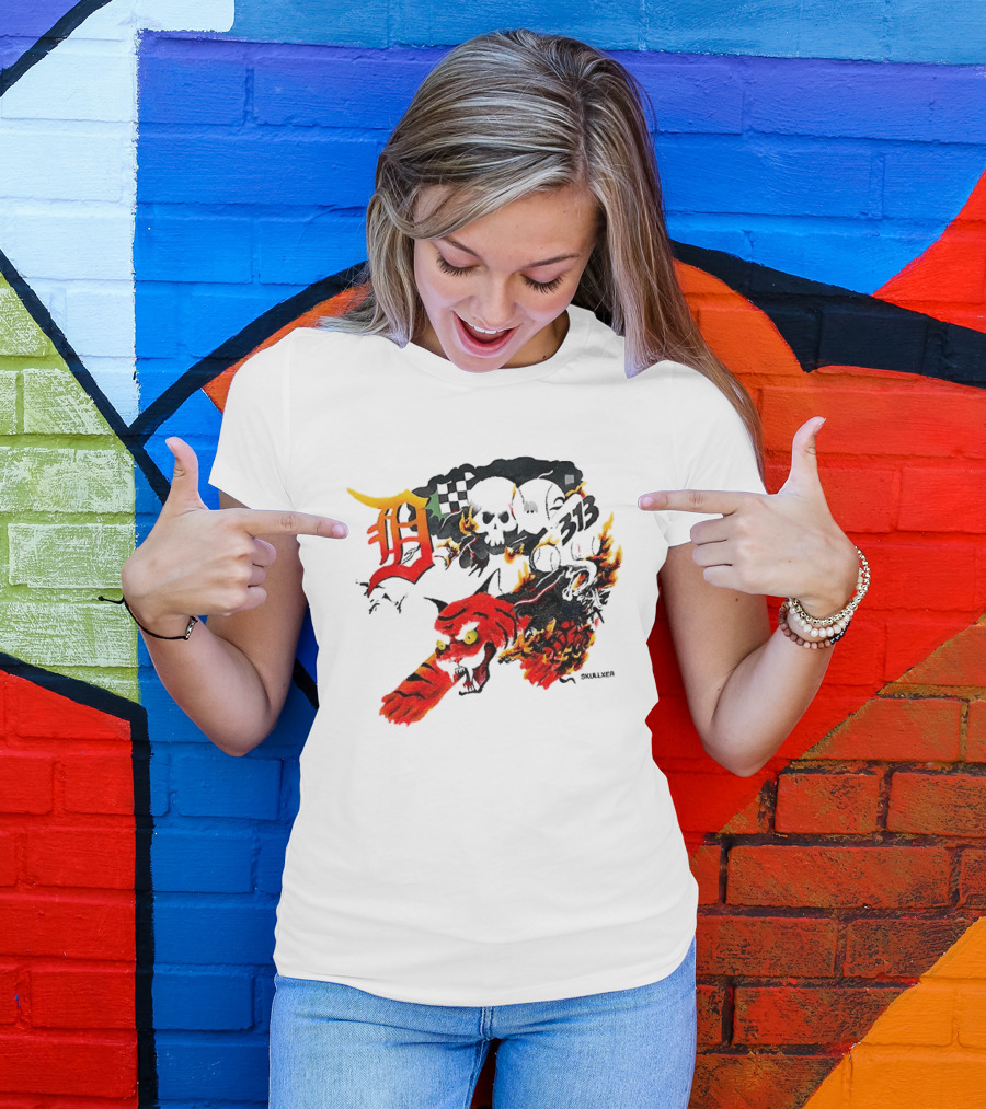 Skullxer 313 Detroit Tigers MLB 2026 With Flaming Devil And Skulls T-Shirt