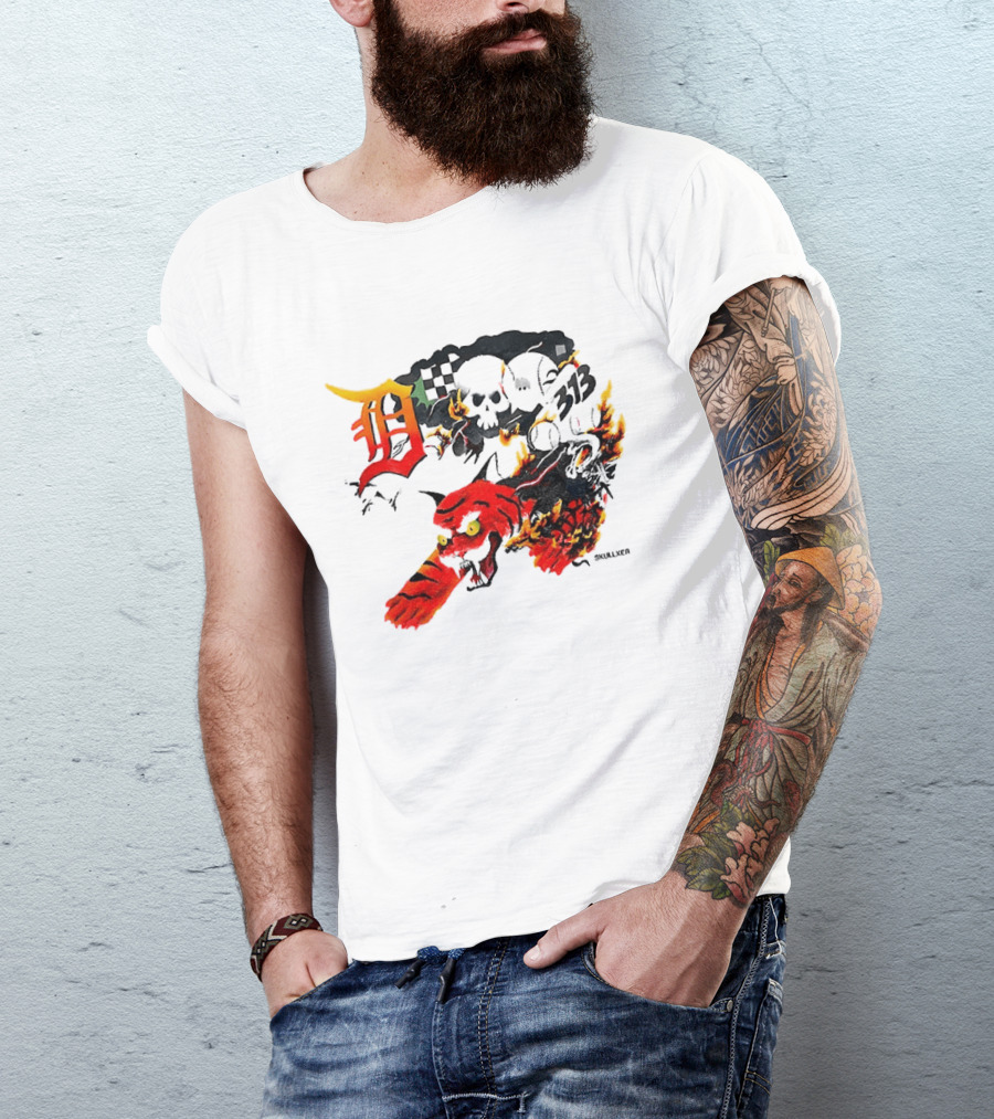 Skullxer 313 Detroit Tigers MLB 2026 With Flaming Devil And Skulls T-Shirt