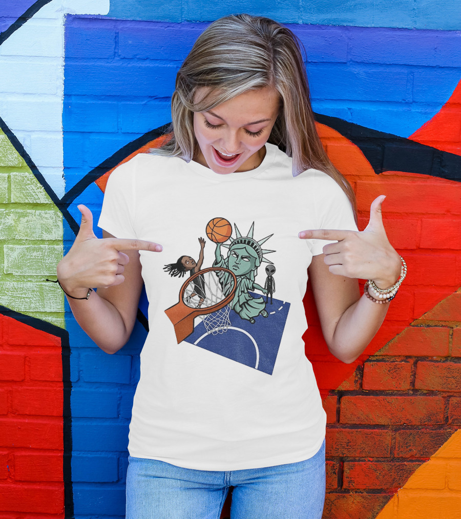 Statue Of Liberty OG Anunoby New York Knicks Basketball NBA Cartoon T-Shirt