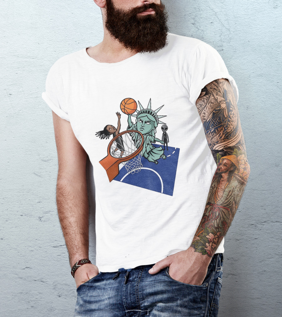 Statue Of Liberty OG Anunoby New York Knicks Basketball NBA Cartoon T-Shirt