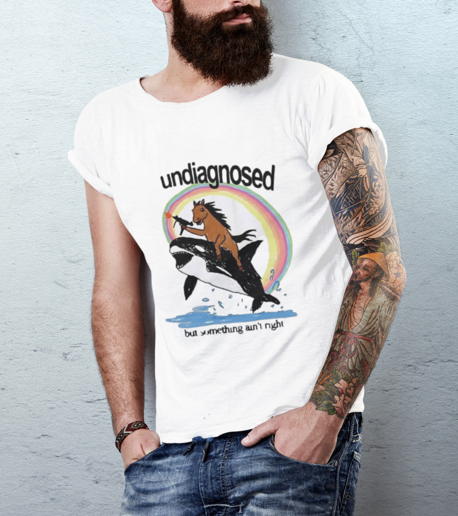 Undiagnosed Horse Riding Orca But Something Ain't Right Gun Rainbow T-Shirt