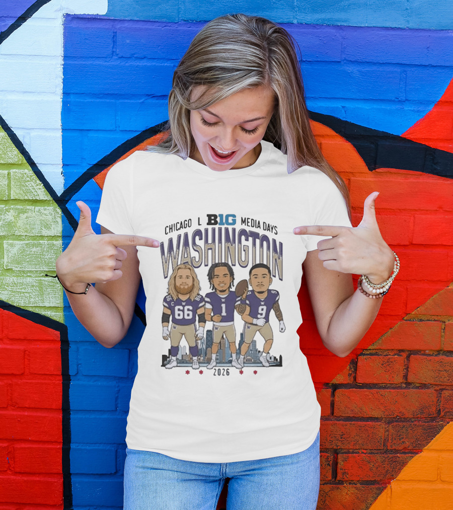 Washington Huskies Chicago Big Ten Media Days 2026 Caricature Players T-Shirt